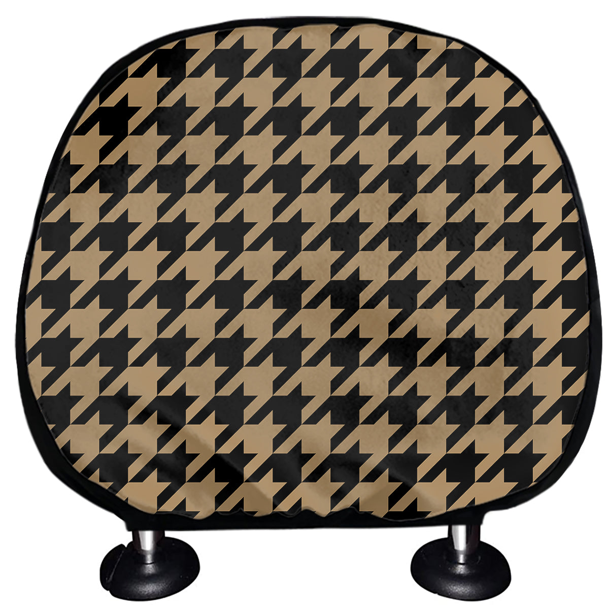 Brown And Black Houndstooth Print Car Headrest Covers