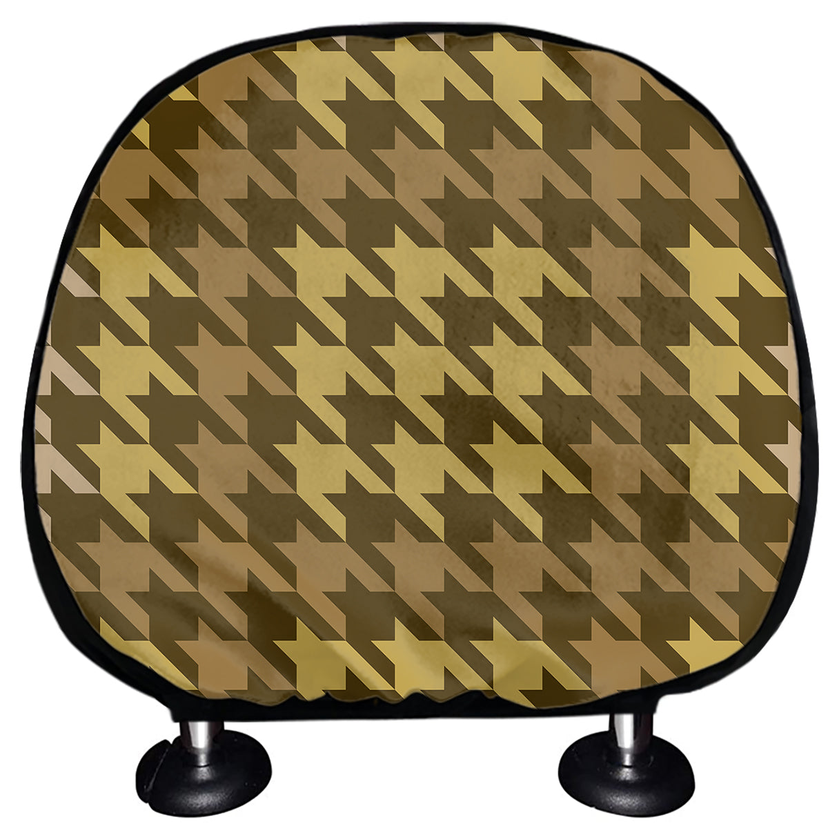 Brown And Tan Houndstooth Pattern Print Car Headrest Covers