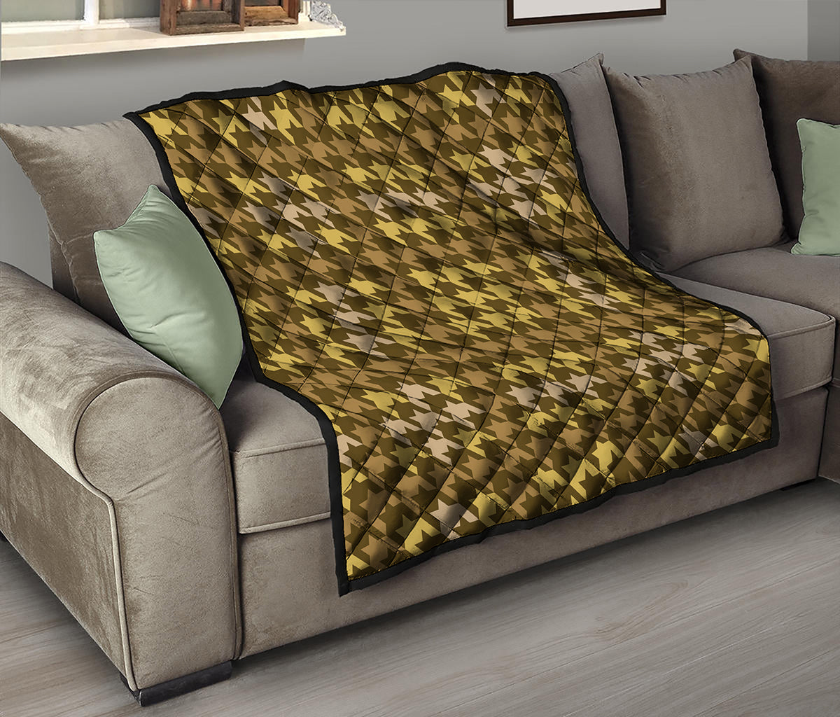 Brown And Tan Houndstooth Pattern Print Quilt