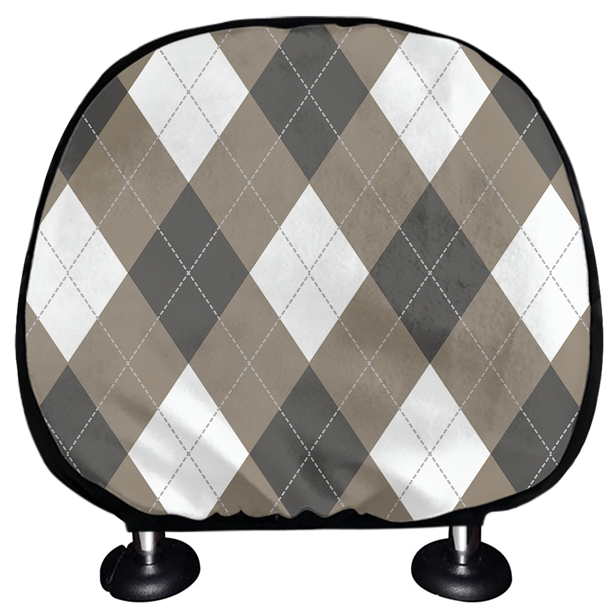 Brown And White Argyle Pattern Print Car Headrest Covers