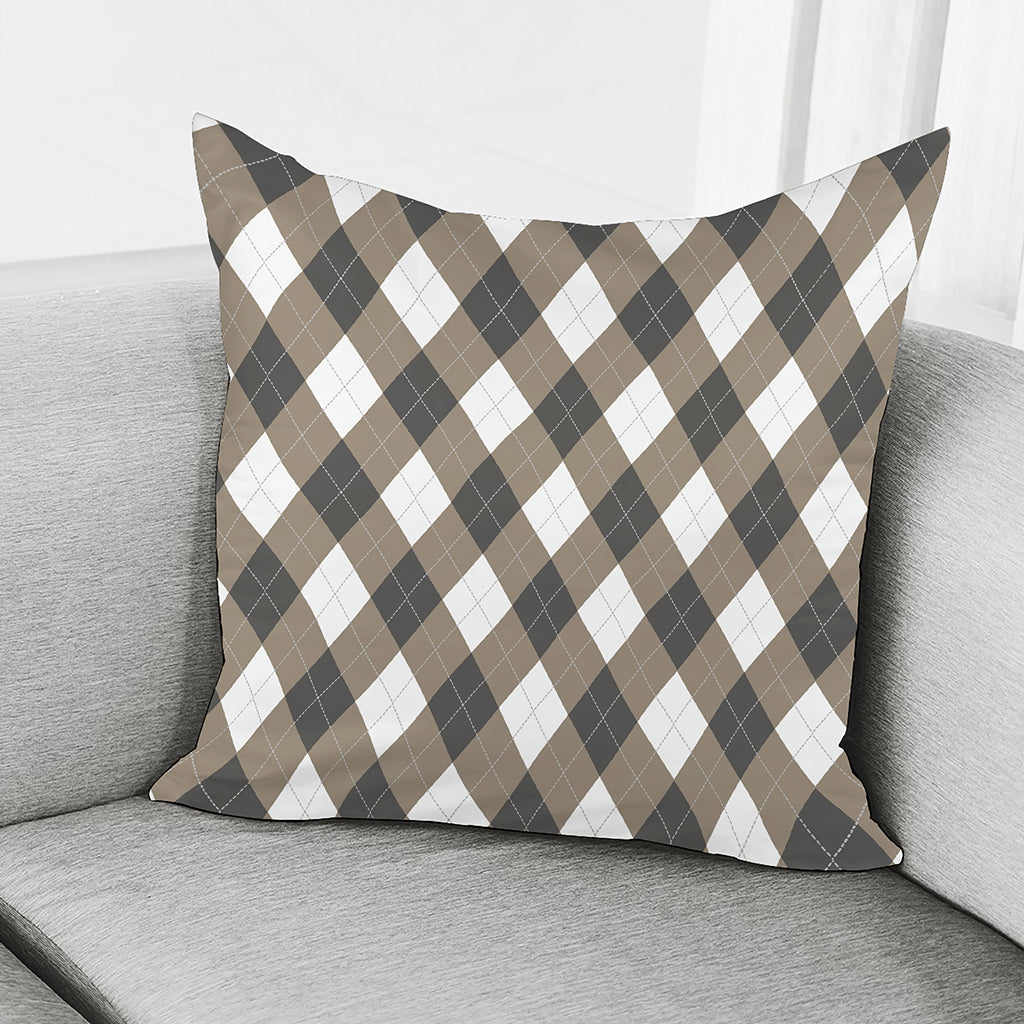 Brown And White Argyle Pattern Print Pillow Cover
