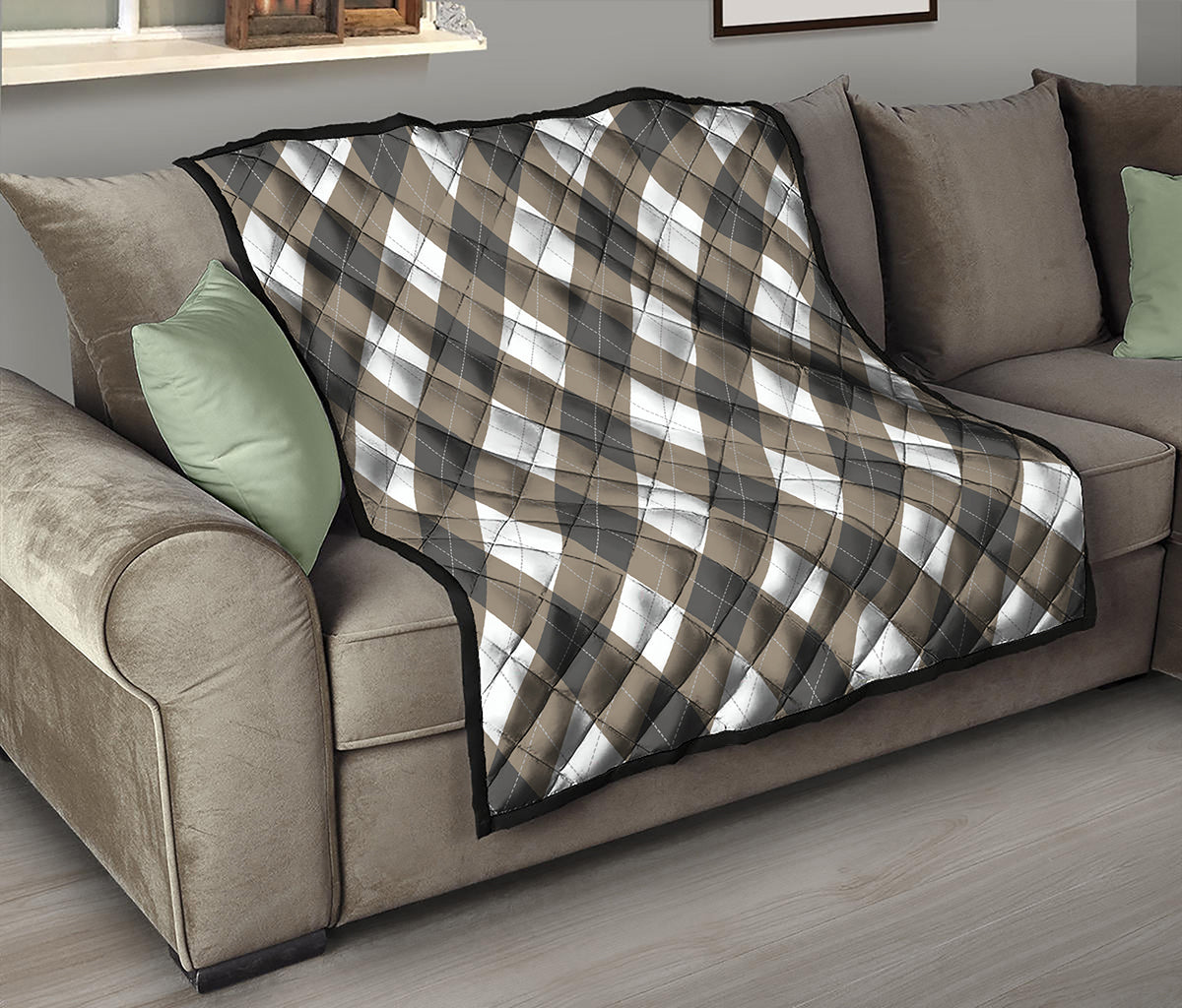 Brown And White Argyle Pattern Print Quilt