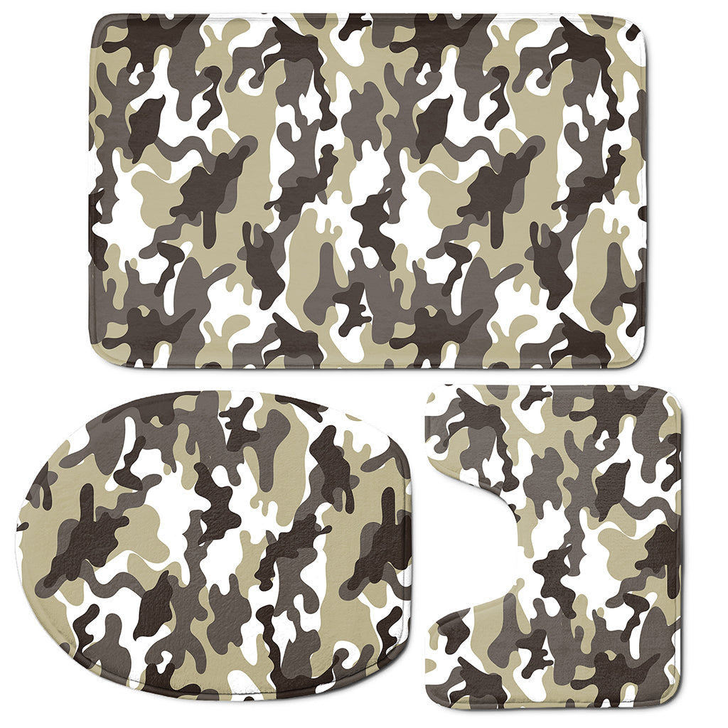 Brown And White Camouflage Print 3 Piece Bath Mat Set