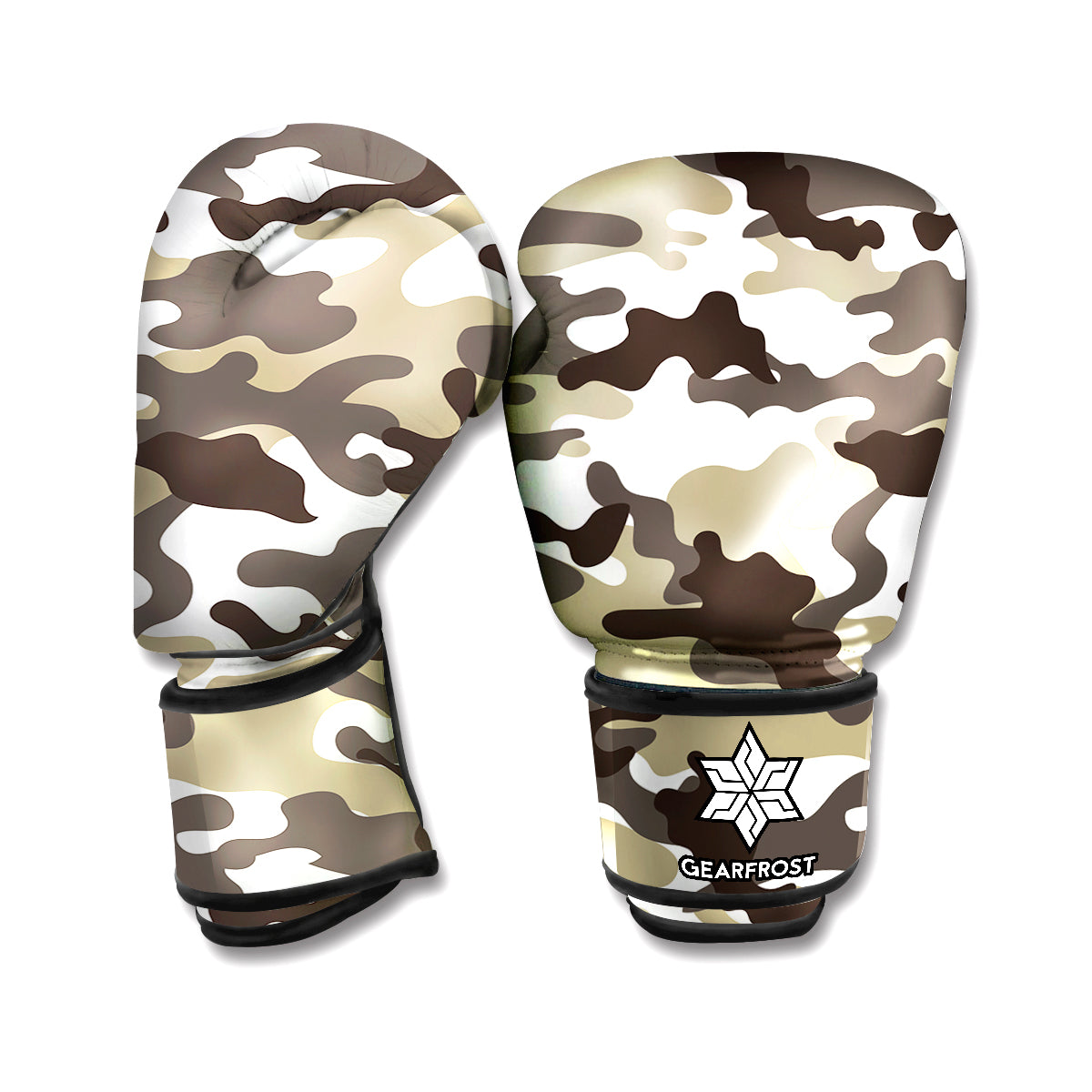 Brown And White Camouflage Print Boxing Gloves