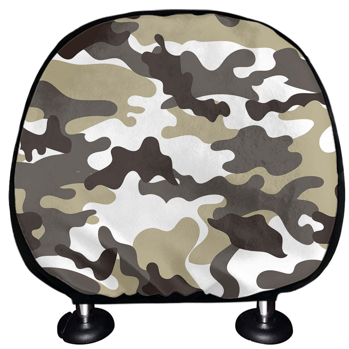 Brown And White Camouflage Print Car Headrest Covers
