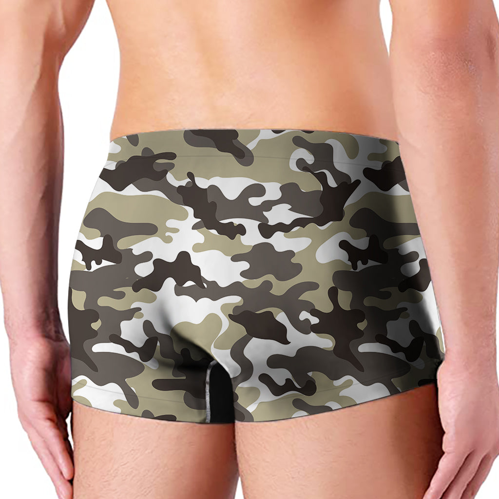 Brown And White Camouflage Print Men's Boxer Briefs