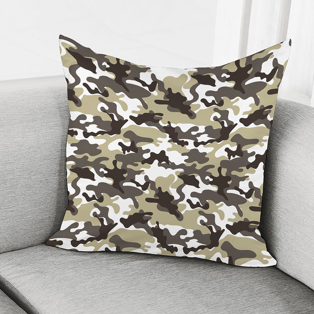 Brown And White Camouflage Print Pillow Cover