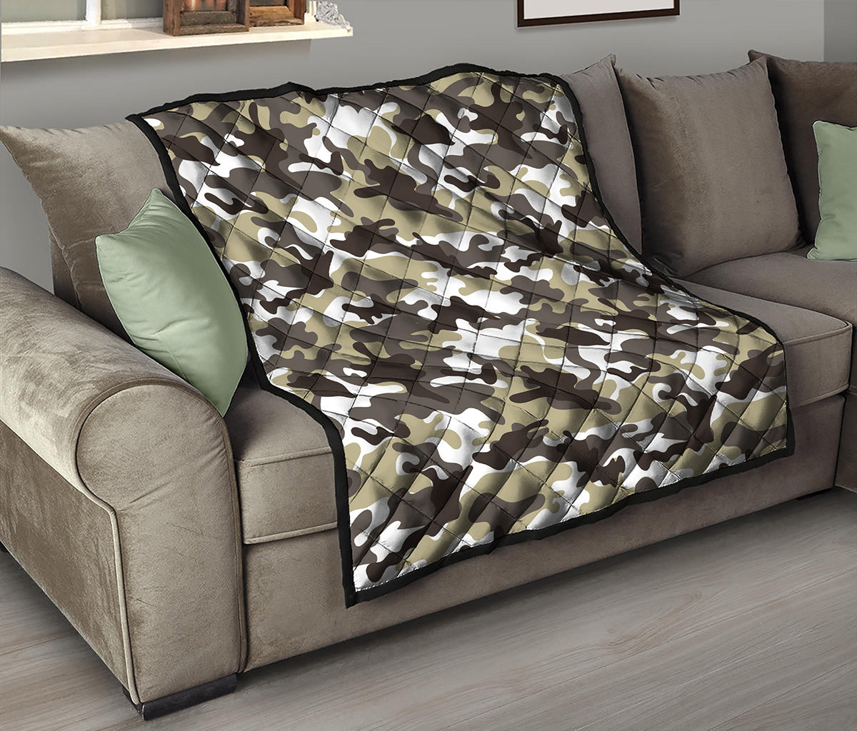 Brown And White Camouflage Print Quilt