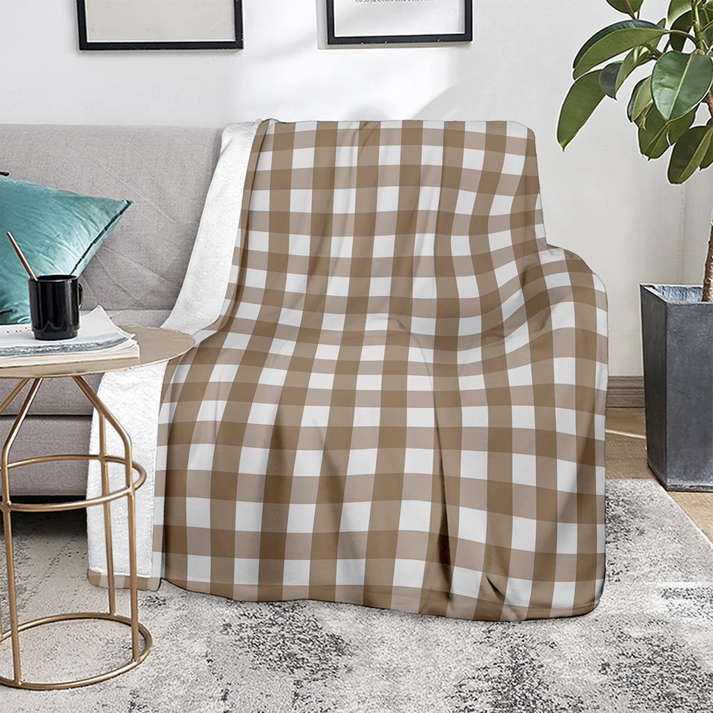 Brown And White Check Pattern Print Blanket