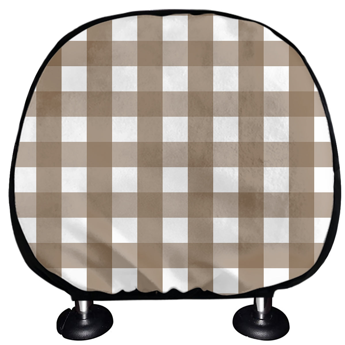 Brown And White Check Pattern Print Car Headrest Covers