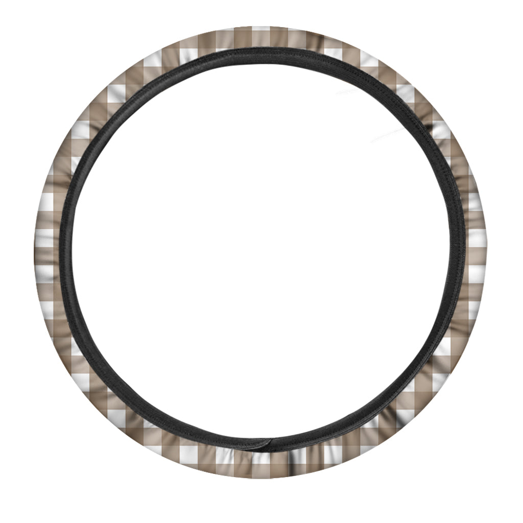 Brown And White Check Pattern Print Car Steering Wheel Cover