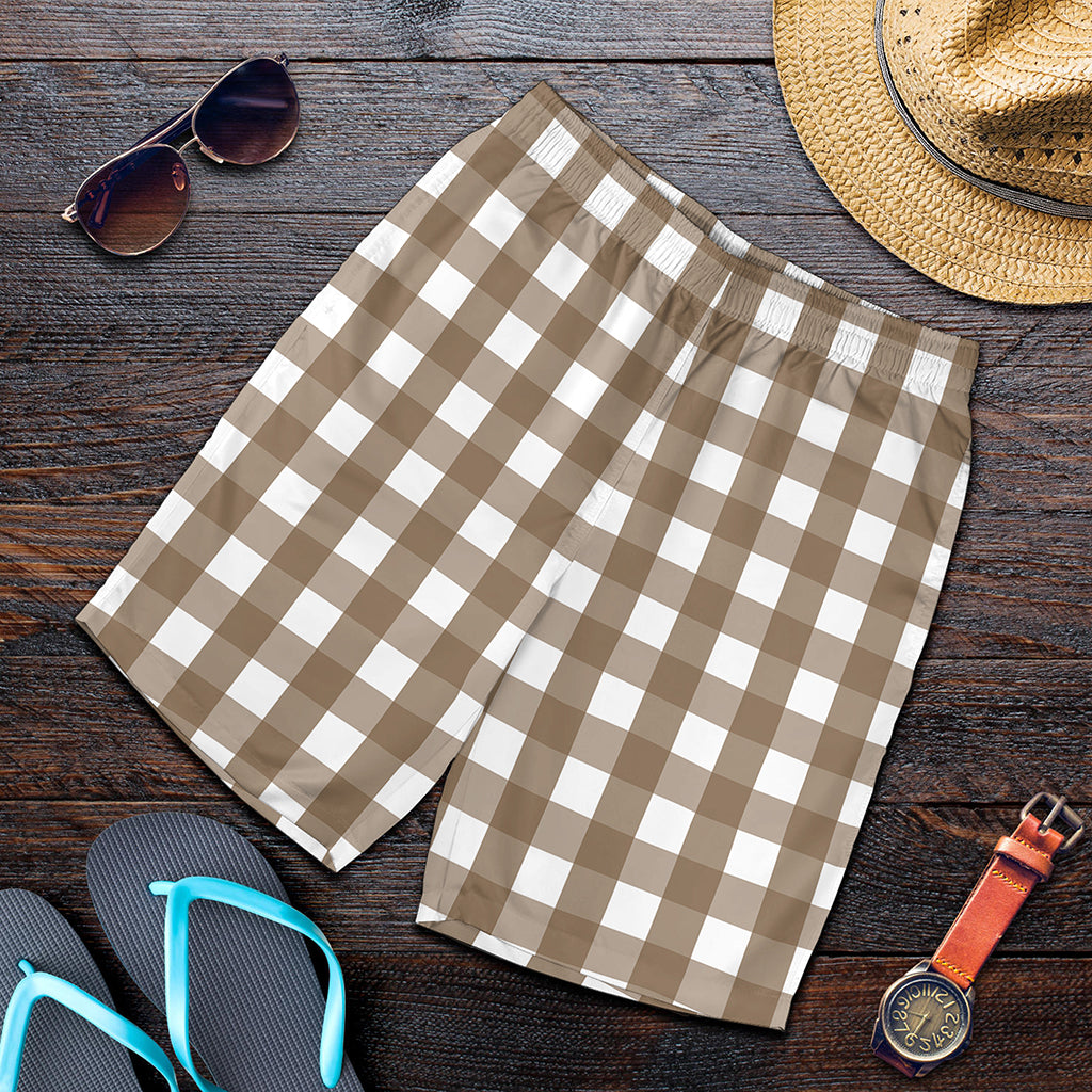 Brown And White Check Pattern Print Men's Shorts