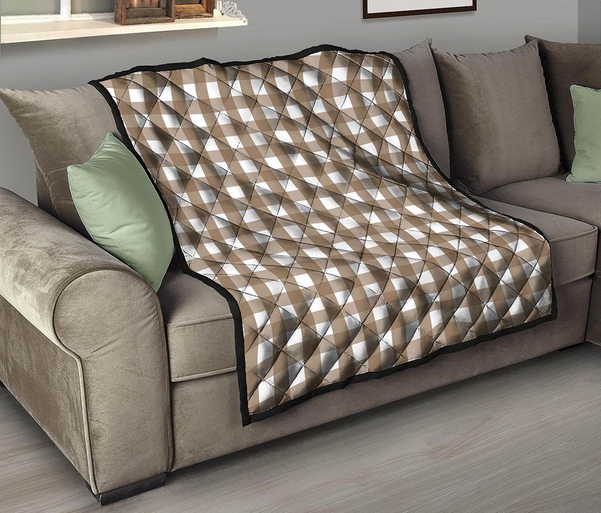 Brown And White Check Pattern Print Quilt