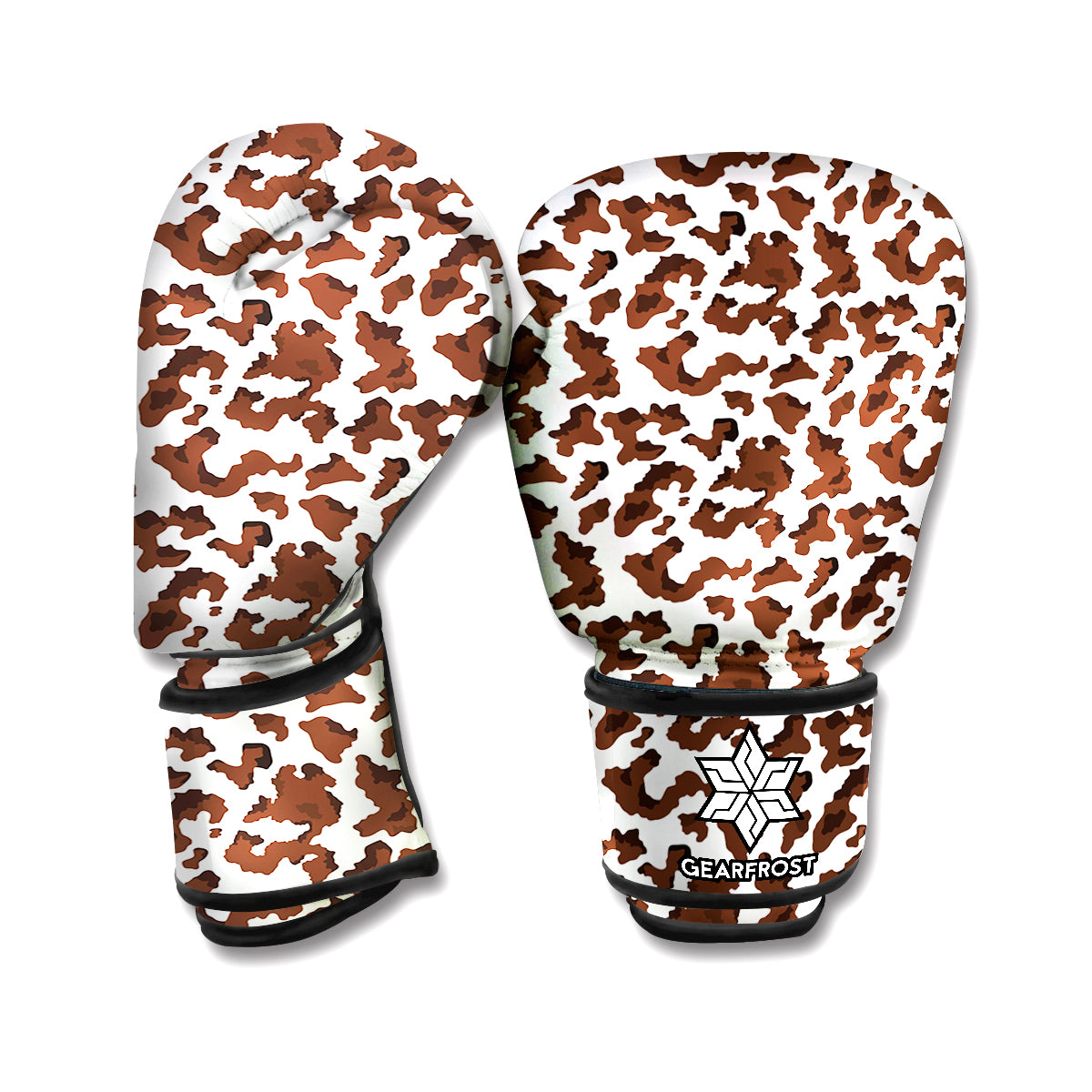 Brown And White Cow Pattern Print Boxing Gloves