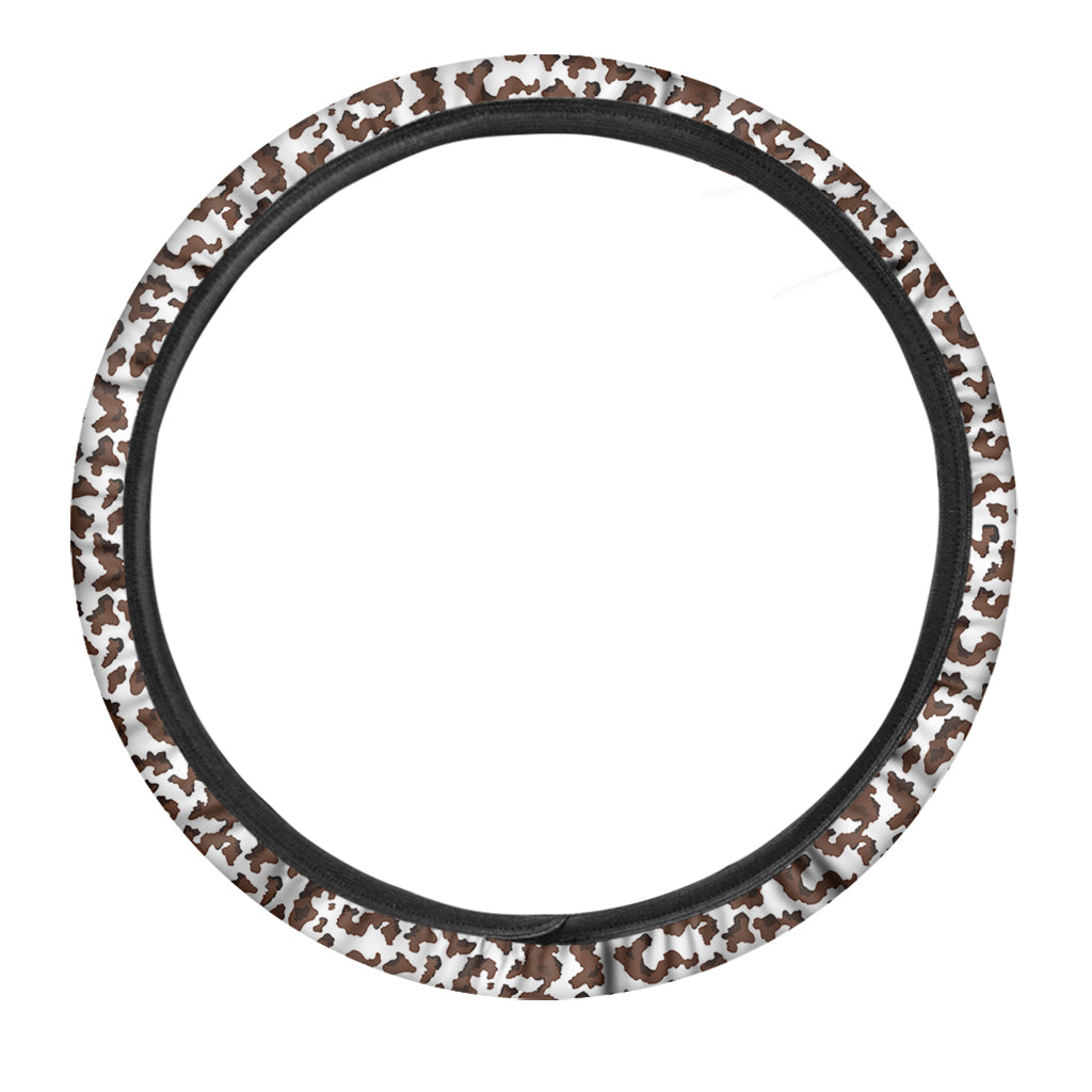 Brown And White Cow Pattern Print Car Steering Wheel Cover