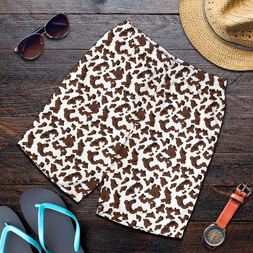 Brown And White Cow Pattern Print Men's Shorts