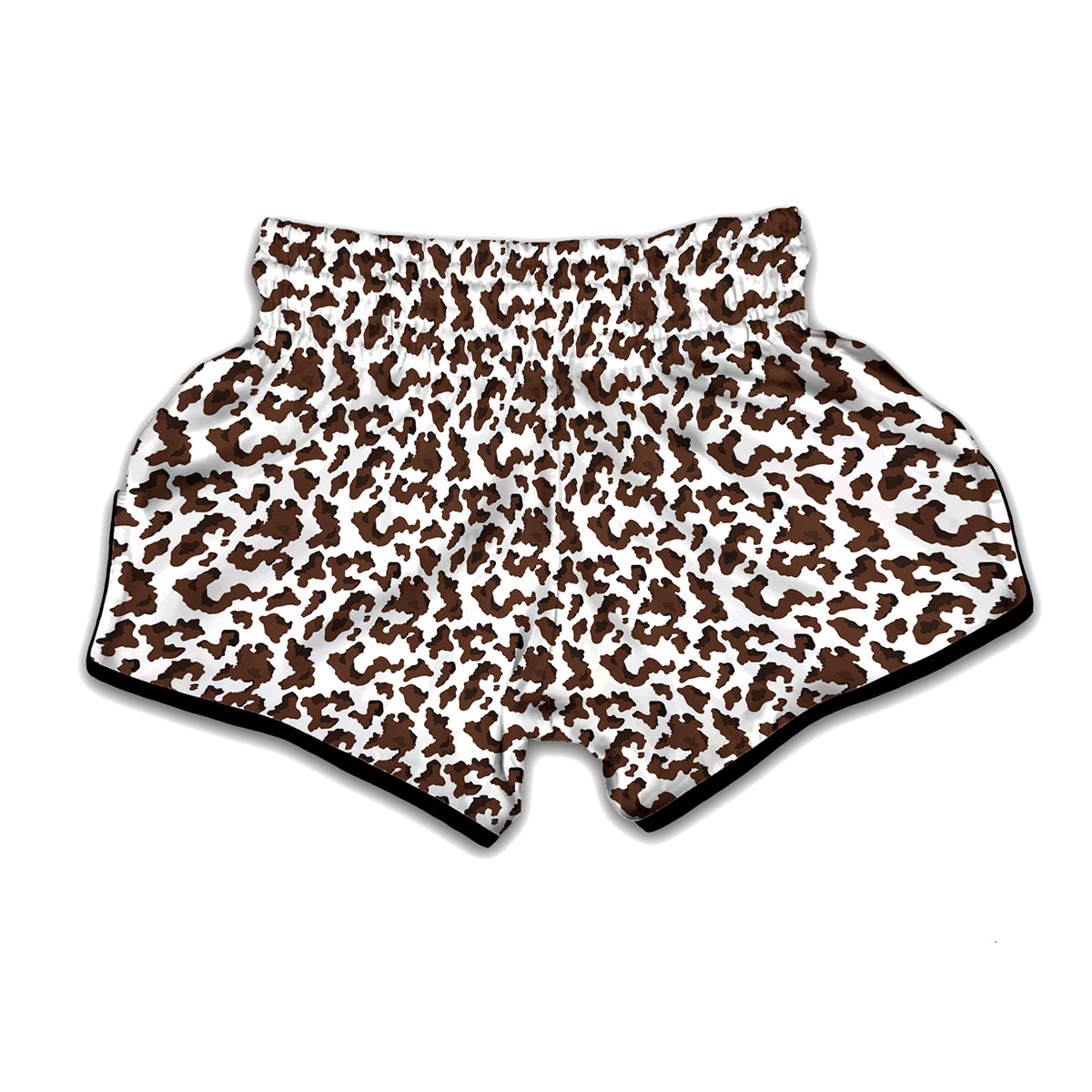 Brown And White Cow Pattern Print Muay Thai Boxing Shorts
