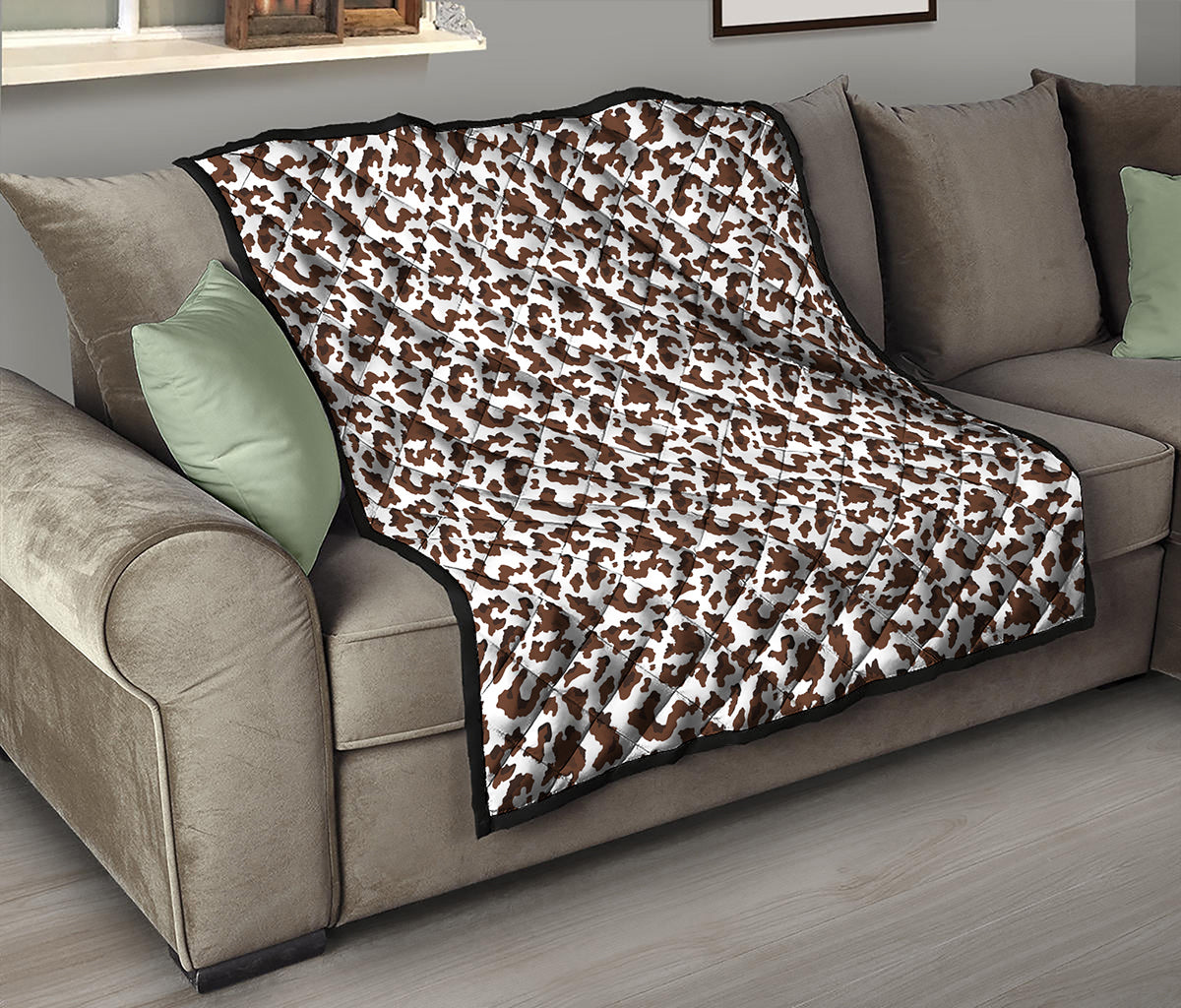 Brown And White Cow Pattern Print Quilt