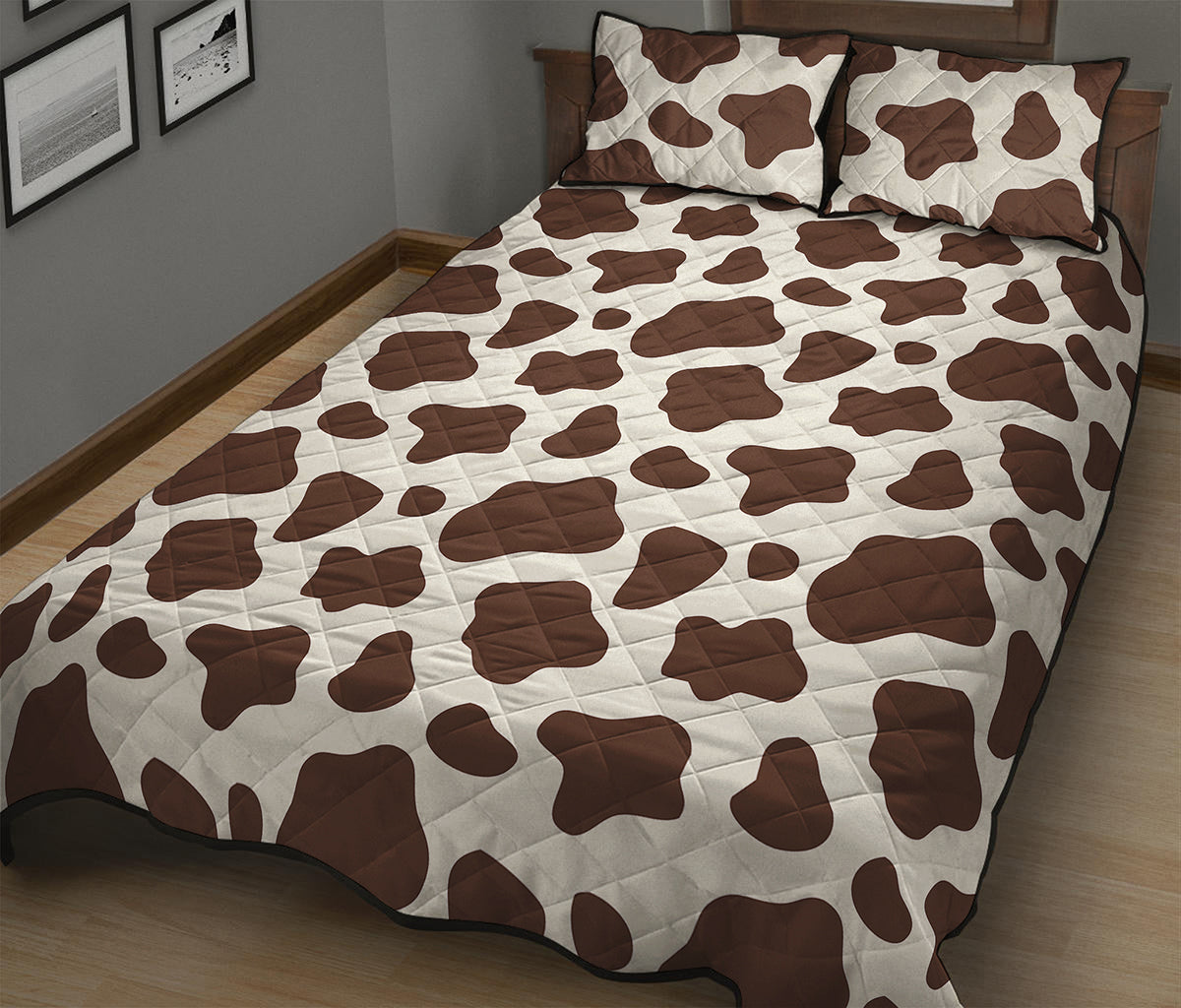 Brown And White Cow Print Quilt Bed Set
