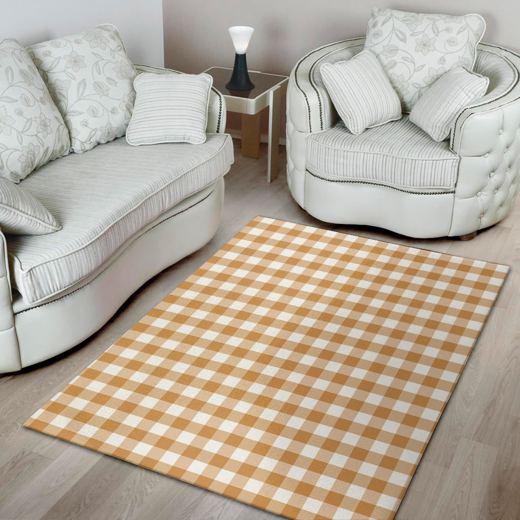 Brown And White Gingham Pattern Print Area Rug