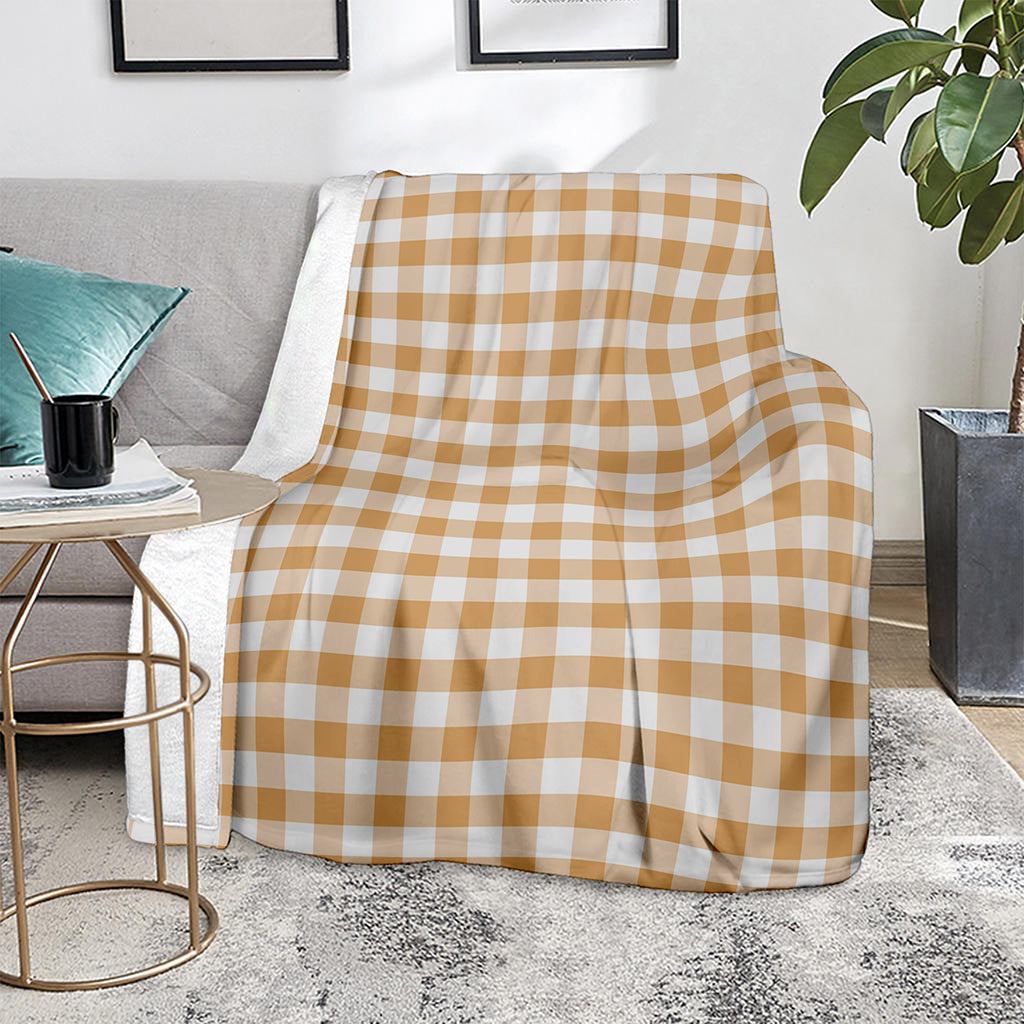 Brown And White Gingham Pattern Print Blanket