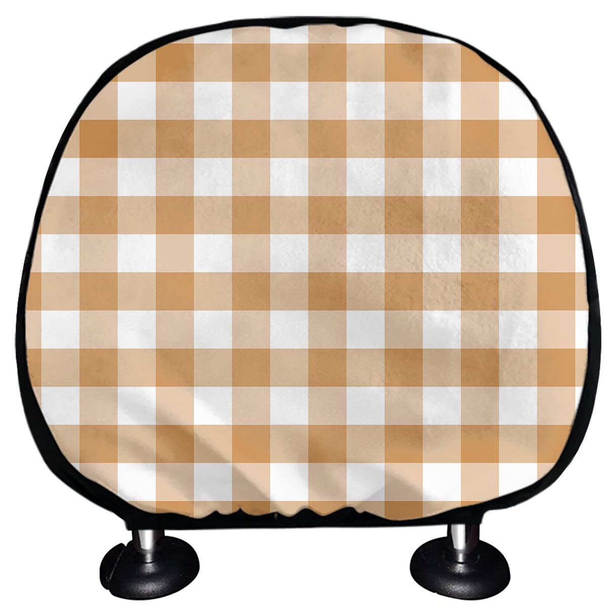 Brown And White Gingham Pattern Print Car Headrest Covers