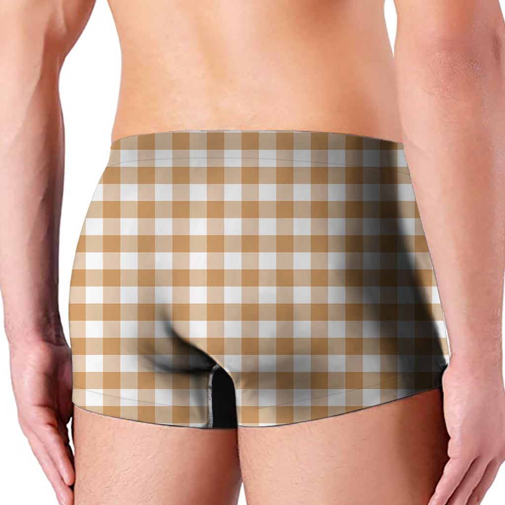 Brown And White Gingham Pattern Print Men's Boxer Briefs