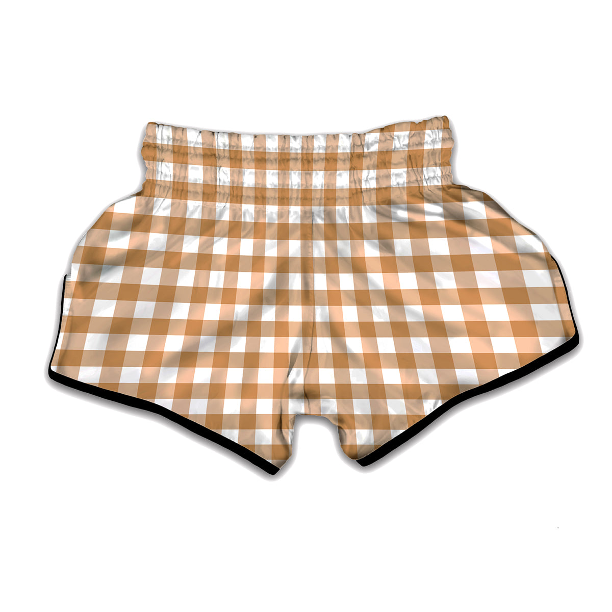 Brown And White Gingham Pattern Print Muay Thai Boxing Shorts