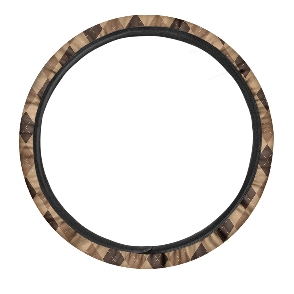 Brown Argyle Pattern Print Car Steering Wheel Cover