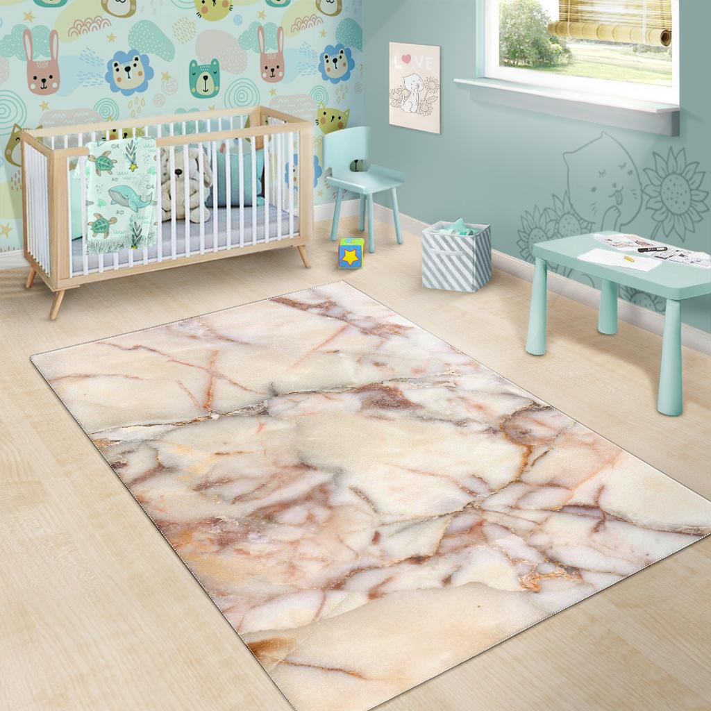 Brown Beige Marble Print Area Rug GearFrost
