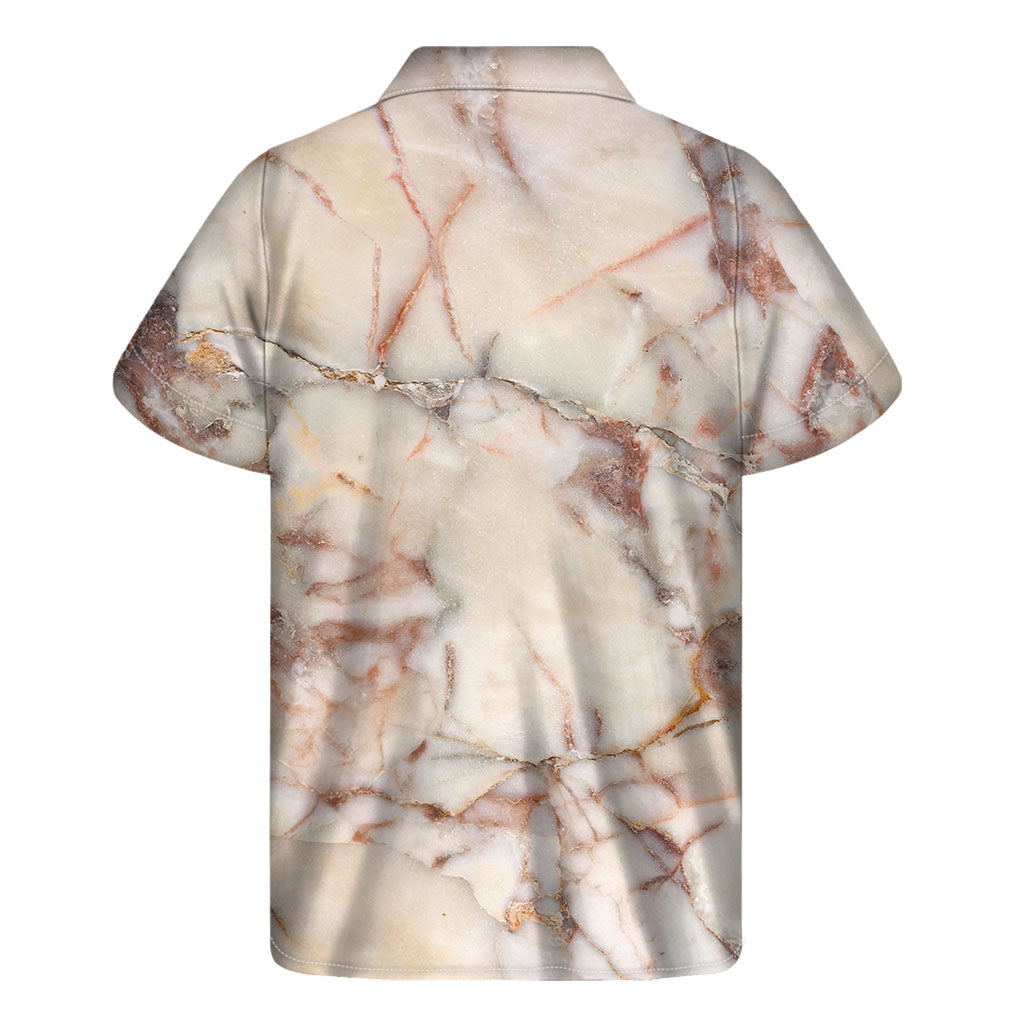 Brown Beige Marble Print Men's Short Sleeve Shirt