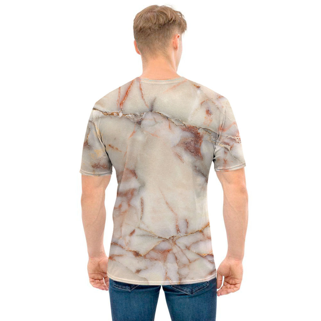 Brown Beige Marble Print Men's T-Shirt