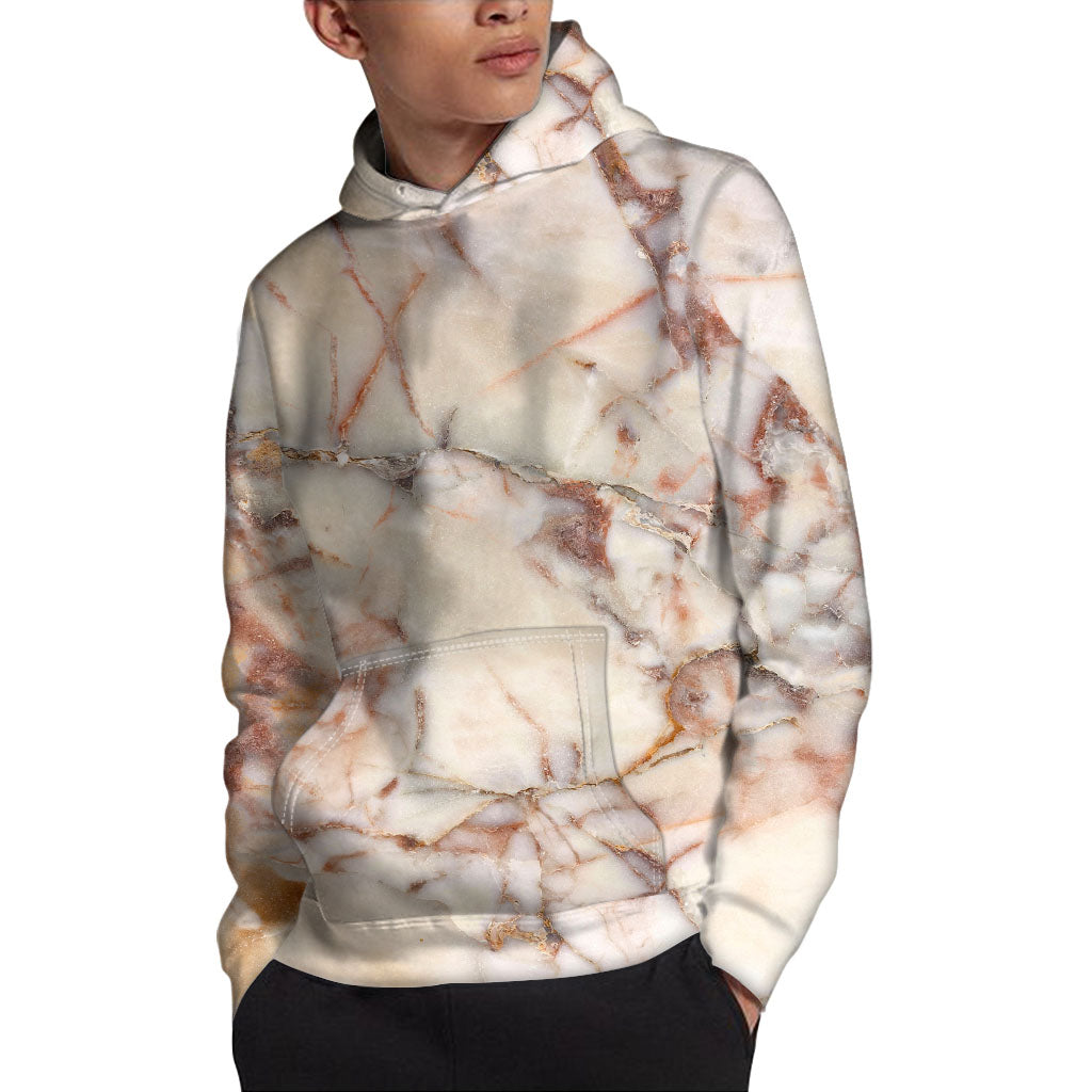 Brown Beige Marble Print Pullover Hoodie