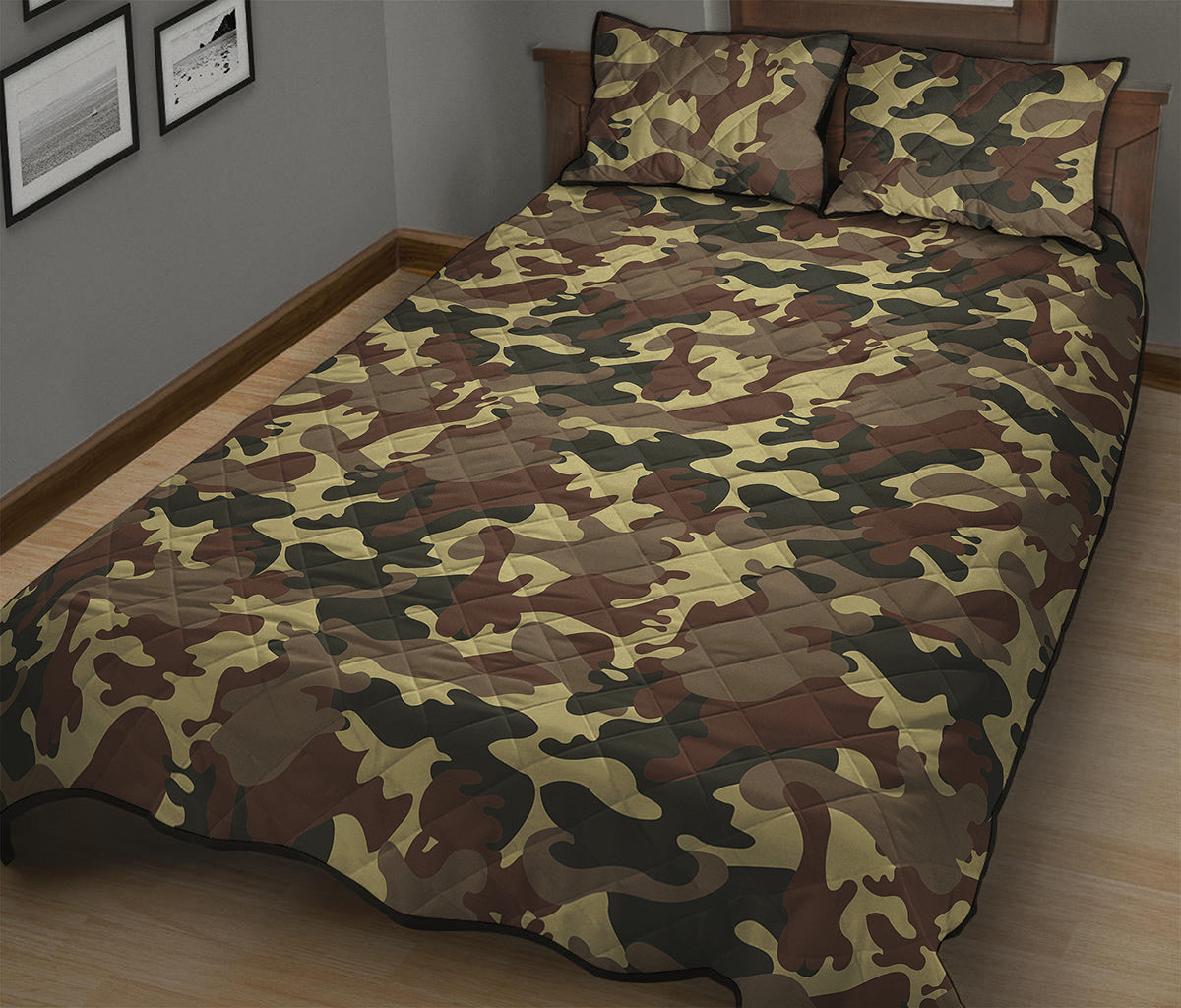 Brown Camouflage Print Quilt Bed Set