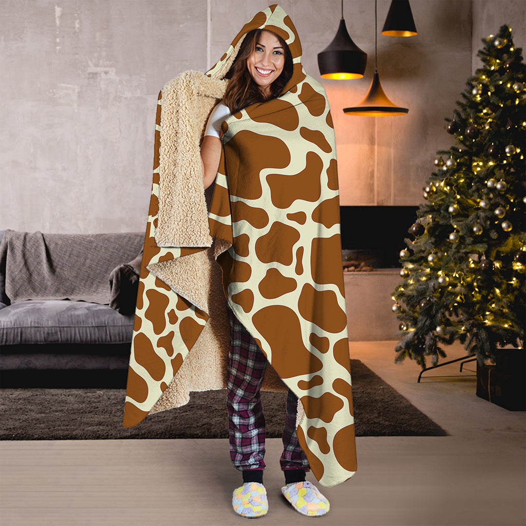 Brown Cow Print Hooded Blanket