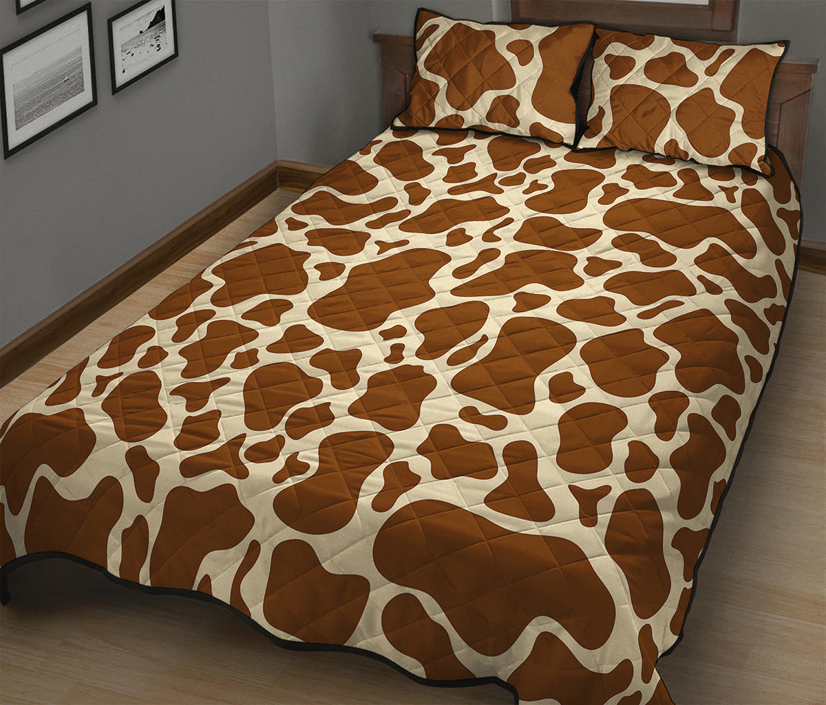 Brown Cow Print Quilt Bed Set