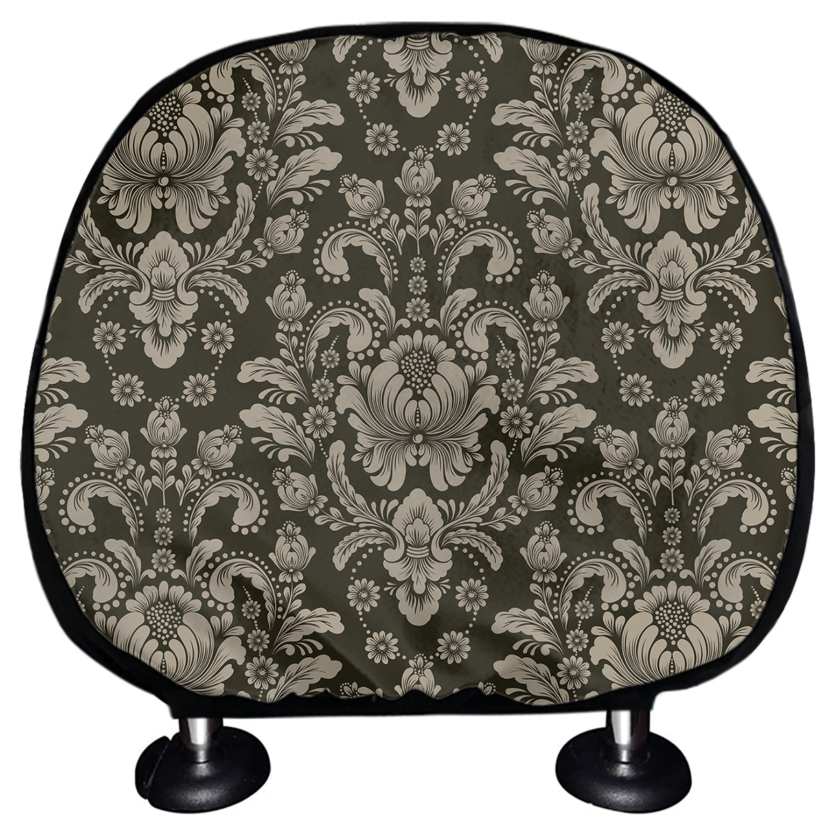 Brown Damask Pattern Print Car Headrest Covers