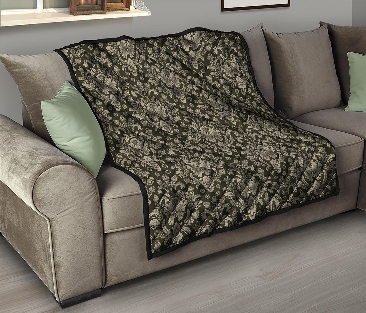 Brown Damask Pattern Print Quilt