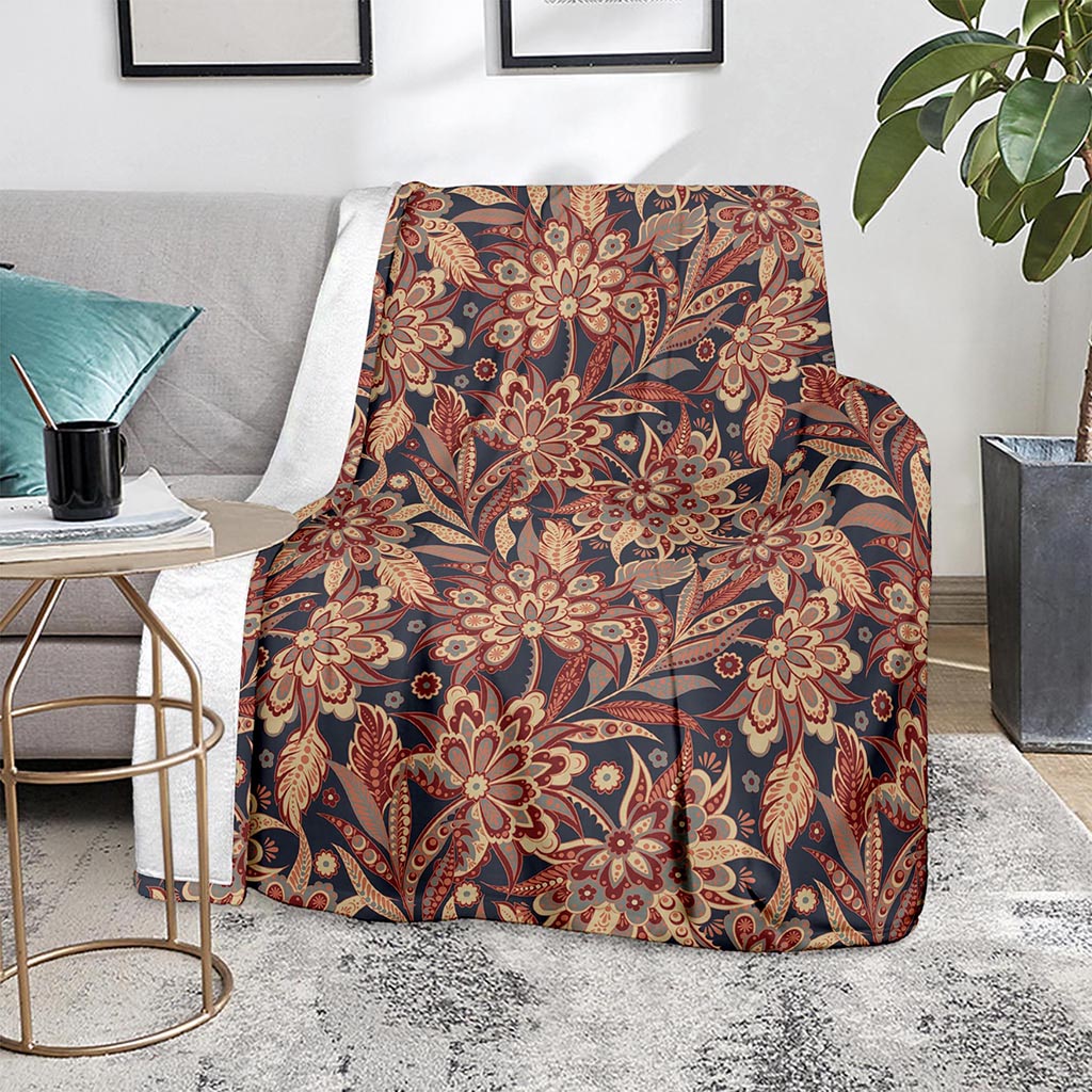 Brown Floral Bohemian Pattern Print Blanket
