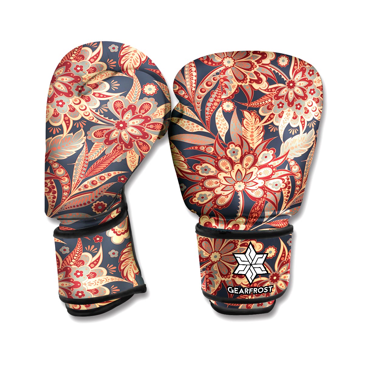 Brown Floral Bohemian Pattern Print Boxing Gloves