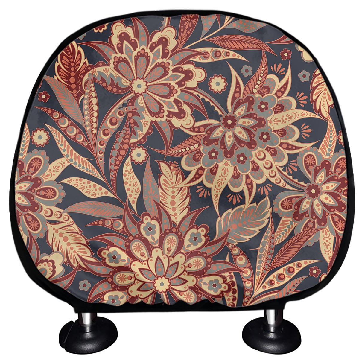 Brown Floral Bohemian Pattern Print Car Headrest Covers