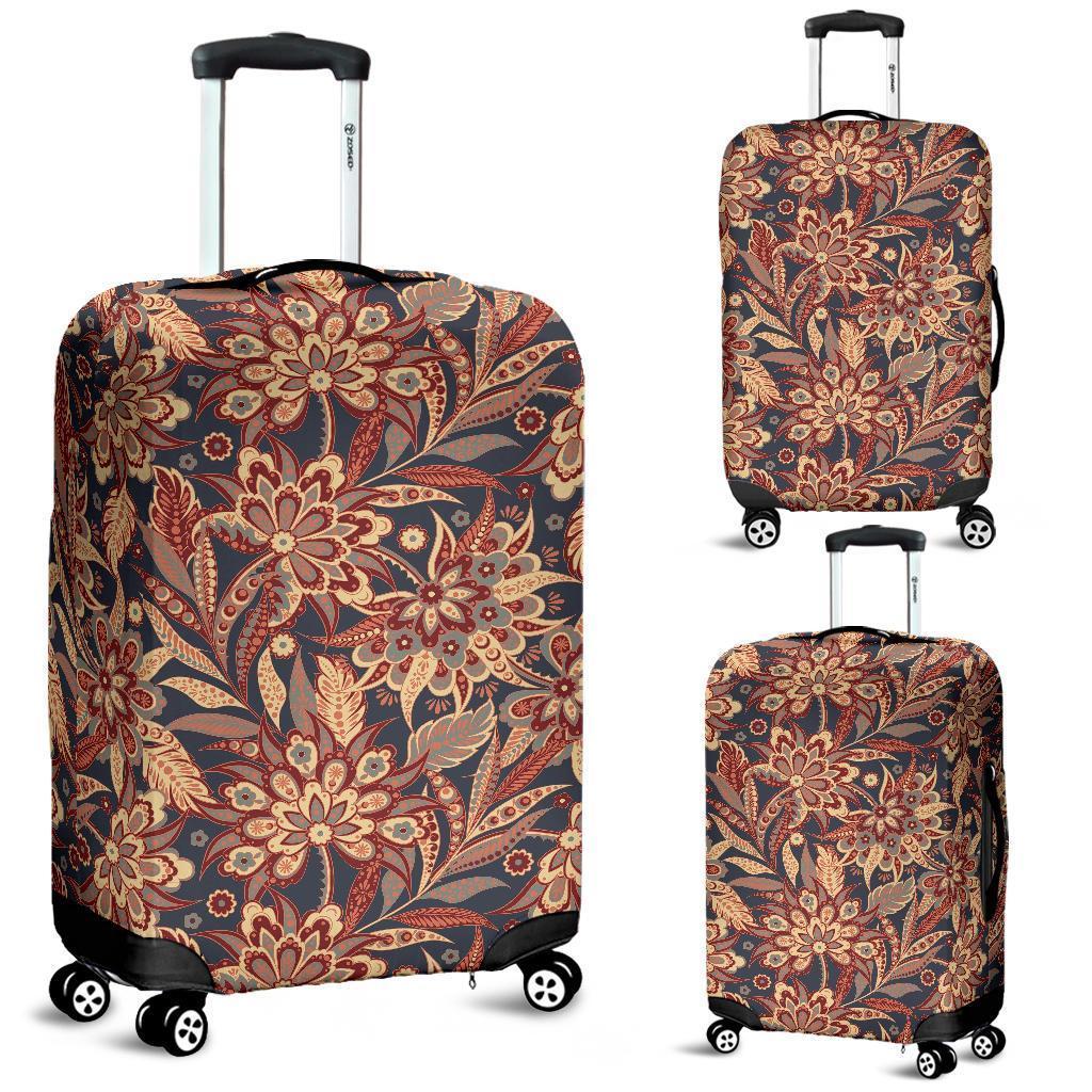 Brown Floral Bohemian Pattern Print Luggage Cover GearFrost