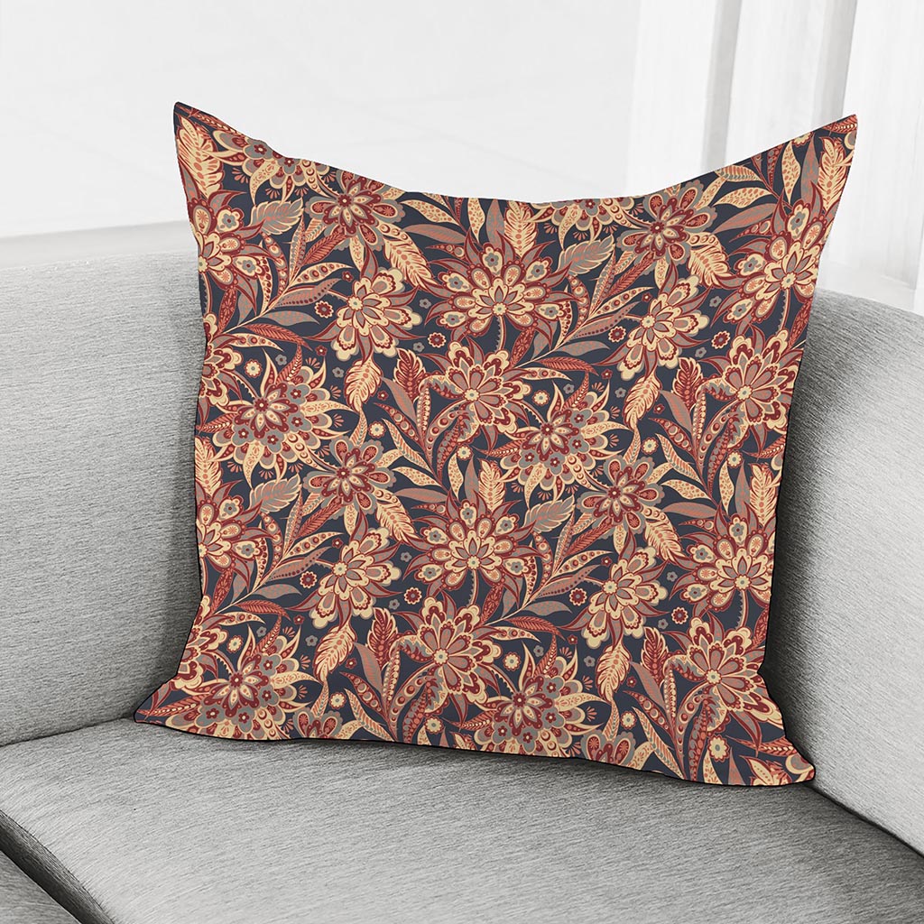 Brown Floral Bohemian Pattern Print Pillow Cover