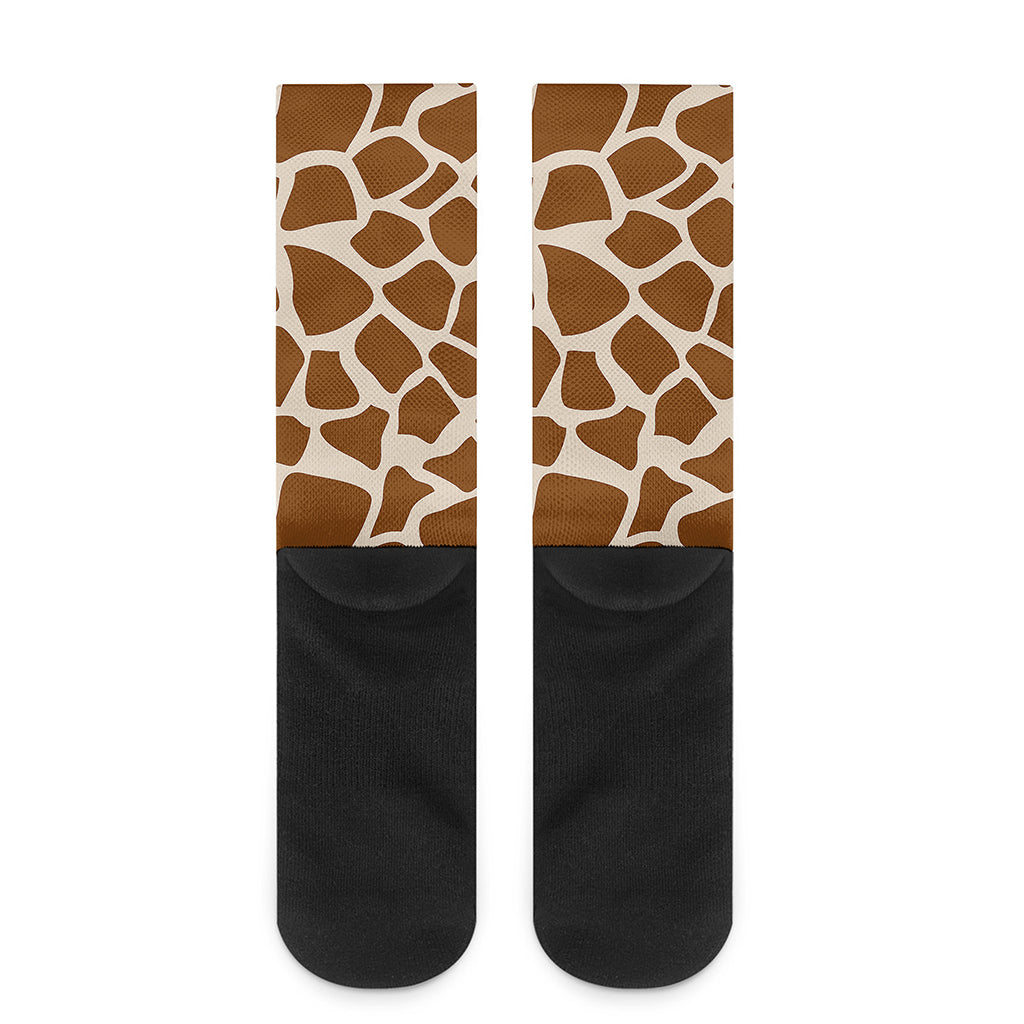 Brown Giraffe Pattern Print Crew Socks