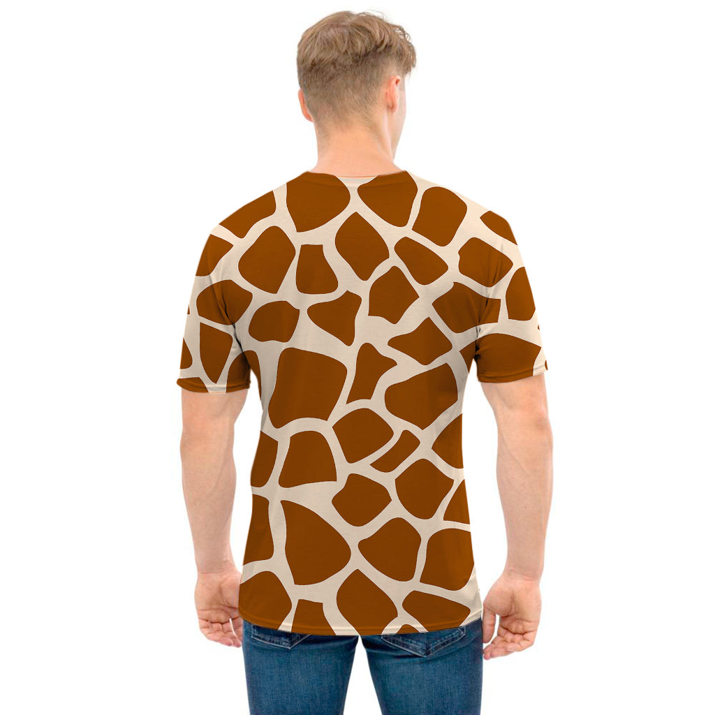 Brown Giraffe Pattern Print Men's T-Shirt