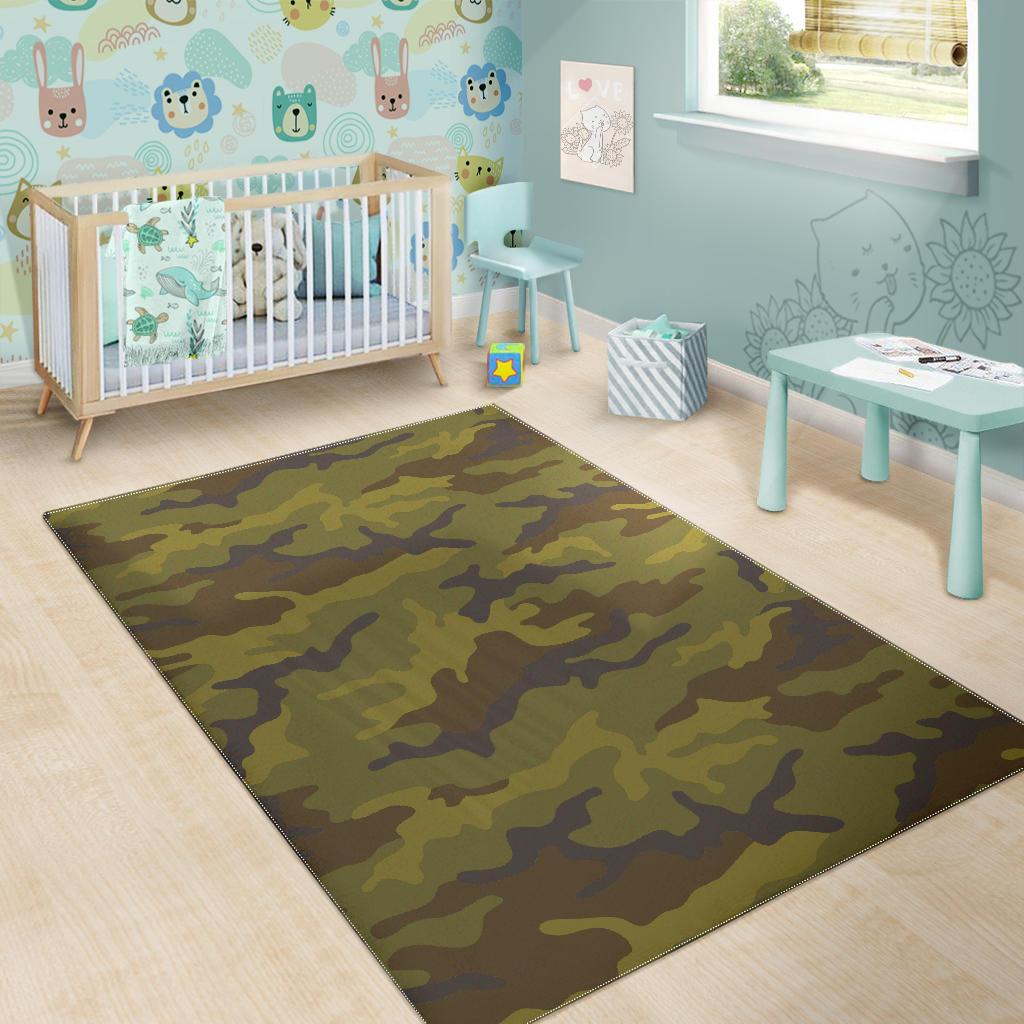 Brown Green Camouflage Print Area Rug GearFrost