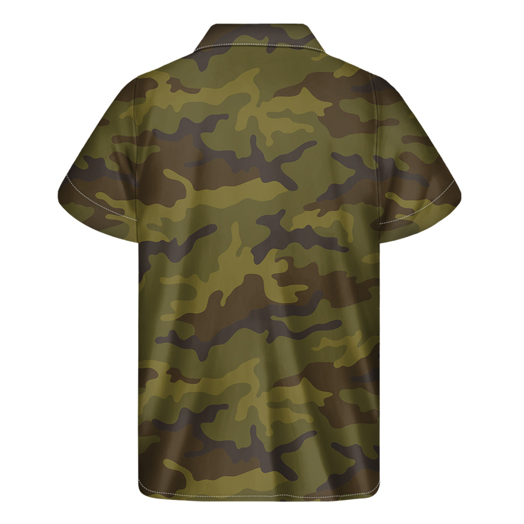 Brown Green Camouflage Print Men's Short Sleeve Shirt