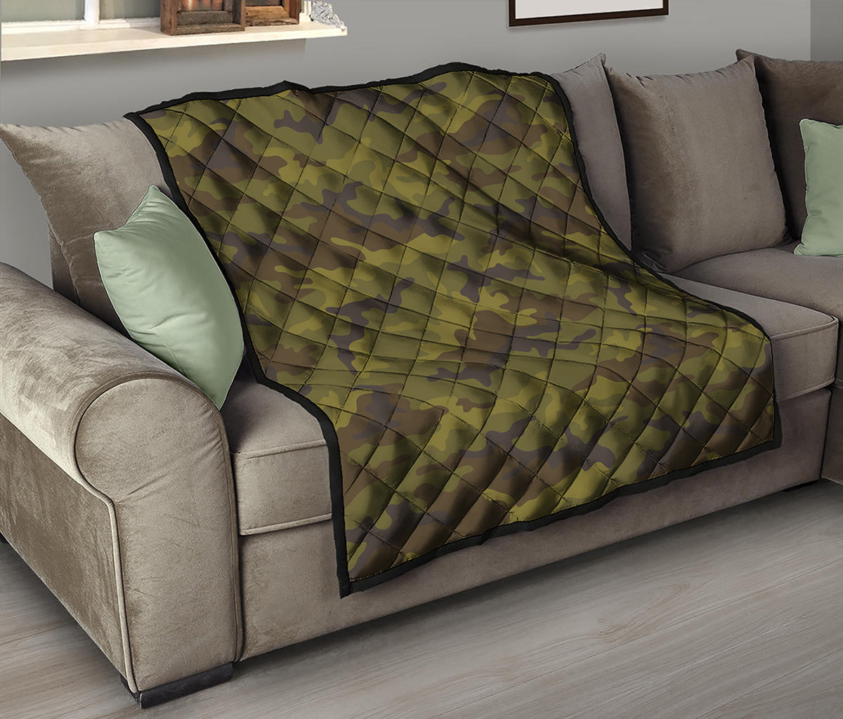 Brown Green Camouflage Print Quilt