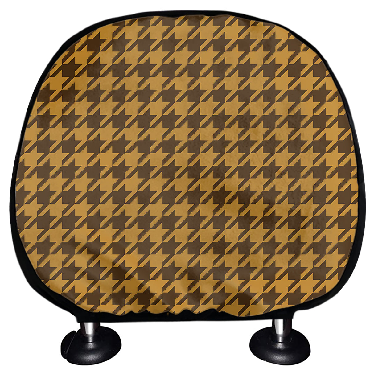 Brown Houndstooth Pattern Print Car Headrest Covers