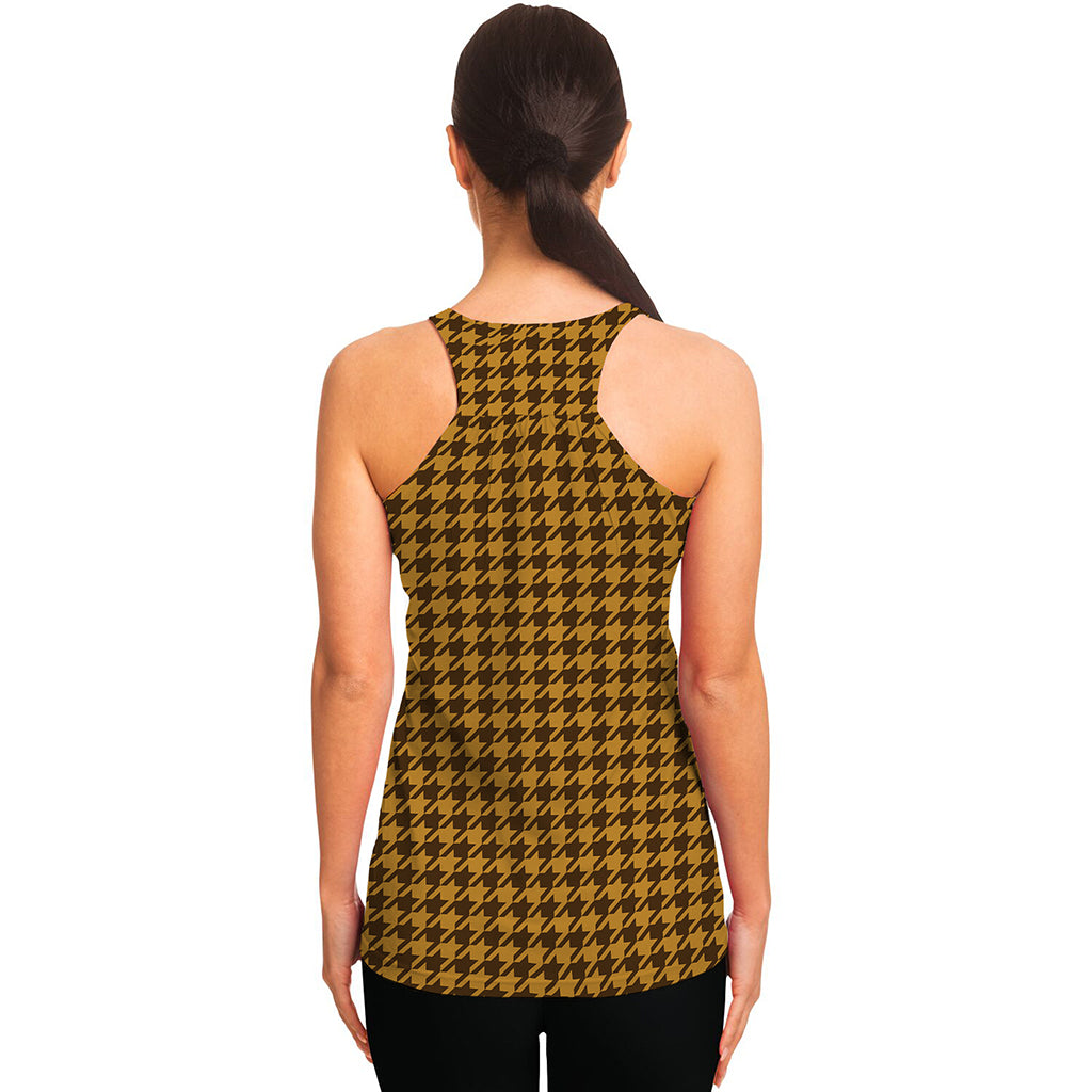 Brown Houndstooth Pattern Print Women's Racerback Tank Top